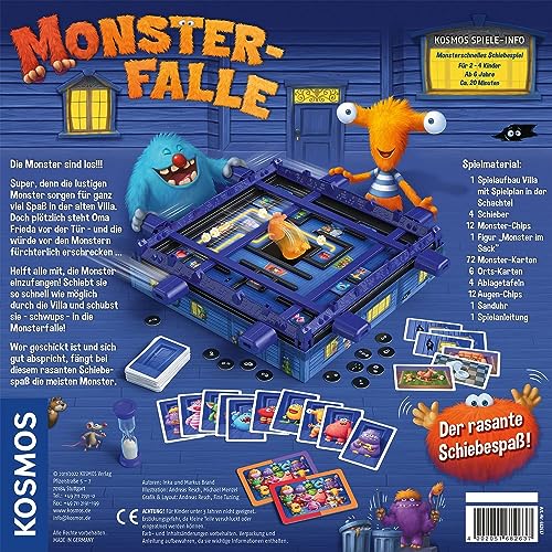 Kosmos 682637 Monsterfalle, Das lustiges Kinderspiel ab 6 Jahre, für 2 bis 4 Personen, Brettspiel mit besonderem Schiebemechanismus, kooperatives Familienspiel, spannendes Gesellschafttspiel 2