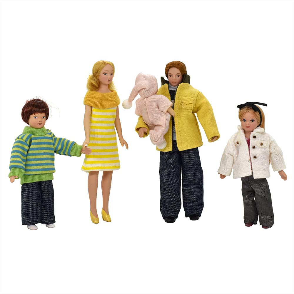 iLAND Dolls House People 1/12 scale, Dolls House Family Doll incl Mum Dad Girl Boy Baby (Modern Family 5pcs)