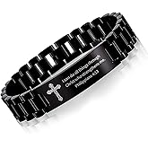 KRFITYA Religious Quote Faith Christian Bible Verse Bracelet, Stainless Steel Jesus Cross Encouragement Bracelet, Inspirational Wristband for Men