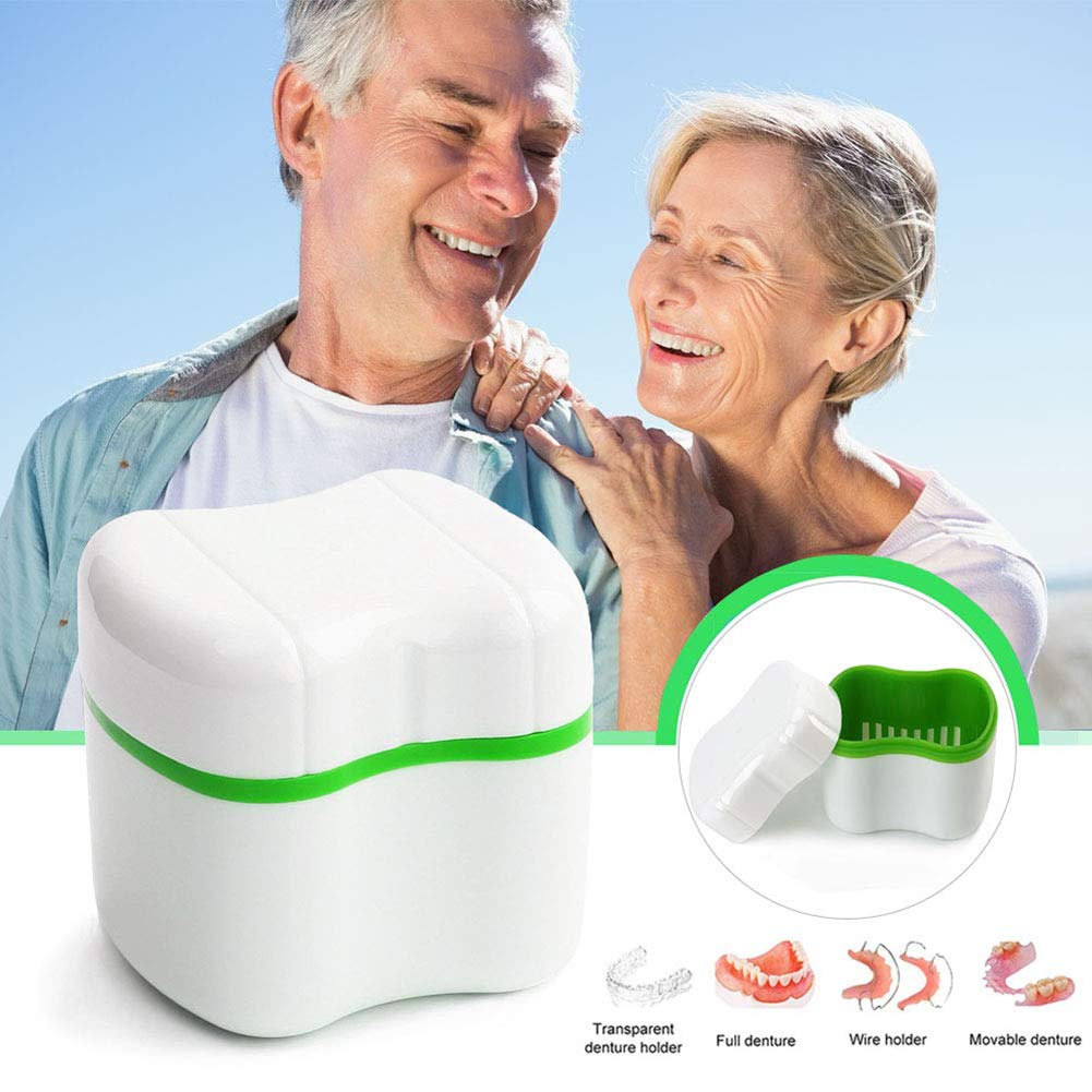 Denture Bath Case Denture Box Cup Denture 2 Cases One Brush Disposable Toothbrush Travel Kit Denture Care Soaking Rinsing Bracket Storage box Container Dental Materials European Style : Beauty