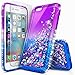 iPhone 6S Case, iPhone 6 Case with Tempered Glass Screen Protector for Girls Women Kids, NageBee Glitter Liquid Waterfall Floating Diamond Durable Moving Quicksand Clear Cute Phone Case -Purple/Blue