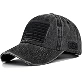American Flag Baseball Cap, Embroidery Adjustable Washed Vintage Cotton Denim Distressed Hat for Women Men