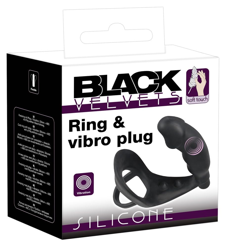 Black Velvets Men Ring & Vibro Plug Vibrator Black 11.2 cm