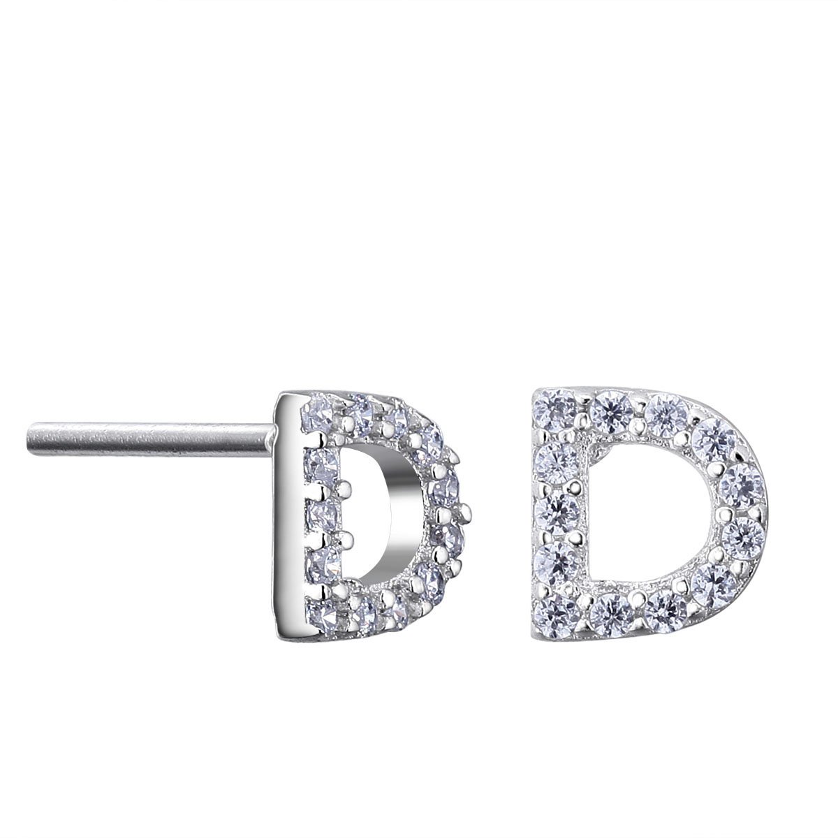 VIKI LYNN Women Girls 925 Sterling Silver Cubic Zirconia Letter D Stud Earrings Tiny Size