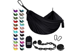 Gold Armour Camping Hammock - XL Double Hammock Portable Hammock Camping Accessories Gear for Outdoor Indoor with Tree Straps, USA Based Brand (Midnight Black)