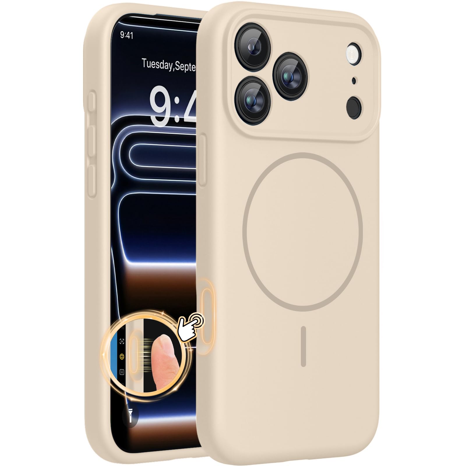 Photo 1 of Miracase Magnetic for 17 Pro Max Case, Compatible with MagSafe, Integrated Silicone Camera Control Cover, 3.0mm Thicken Shockproof Drop Protection Phone Case for 17 ProMax, Sand