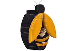 NATUREYLWL Bird Houses for Outside, Bee-Shaped Birdhouse Attracts Wild Birds (Bluebirds, Finches, Cardinals), Durable Wood Bird House with 4 cm Entrance Hole,Unique Garden Decor,Weather-Resistant