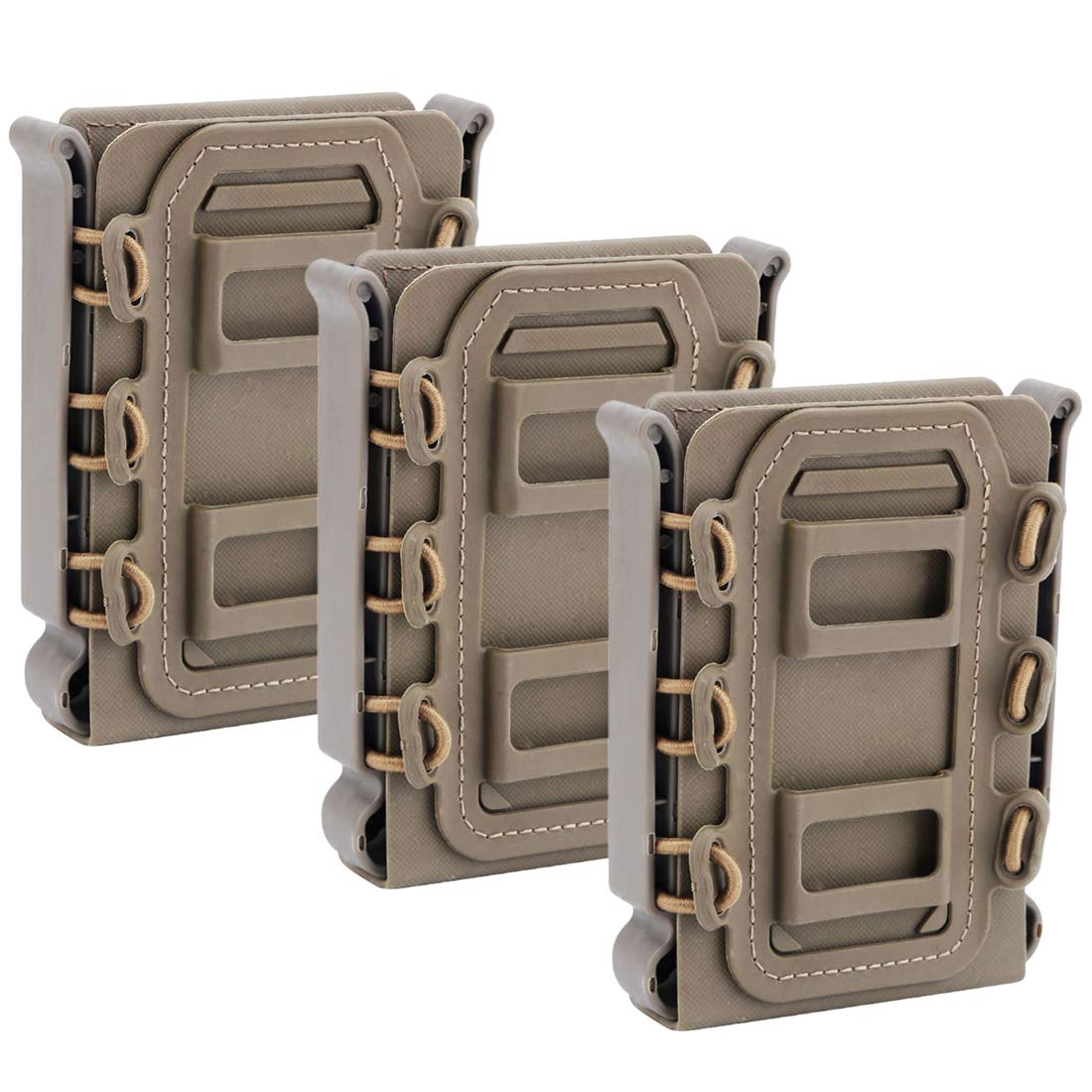 Tactical Magazine Pouch, Tactical Fast Mag WST TPR Flexible Magazine Pouch for Ar15 M4 5.56/7.62 Mag Pouch, 3pcs (Tan)