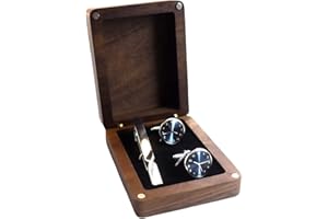 NICENEEDED Walnut Wooden Cufflink Box, Small Vintage Tie Clip Display Storage Case, Wooden Cufflink Organiser Boxes Jewelry D