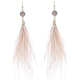 RUOFFETA Long Feather Earrings for Women, Bohemian Elegant Delicate Faux Druzy Charms Dangle Earrings