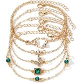 IFKM Gold Bracelets for Women, 14K Gold Plated Dainty Layered Chain Bracelets Adjustable Cute Bangle Link Bracelet Set