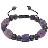 Protection Amethyst Crystal Bracelet for Men, Natural Healing Crystal Amethyst Stone Bracelet Mens Birthday Christmas Day Gifts, Handmade Lava Beaded Essential Oil Diffuser Bracelets for Stress Relief