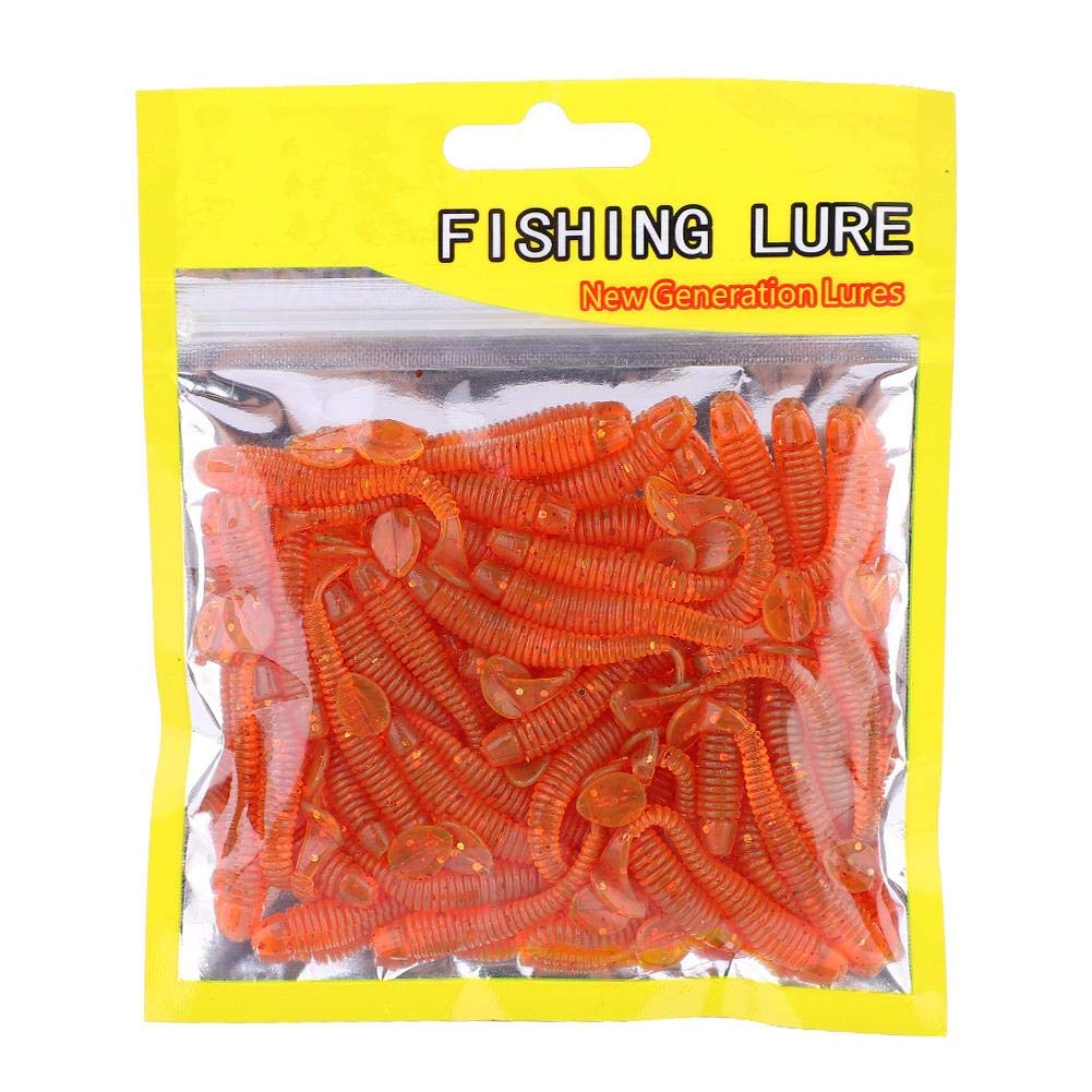 Huairdum Fish Bait, 150PCS 5cm Soft Plastic Fishing Lures T-Tail Grub Worm Baits Fish Tackle Accessory for Saltwater Freshwater Fishing (#5)