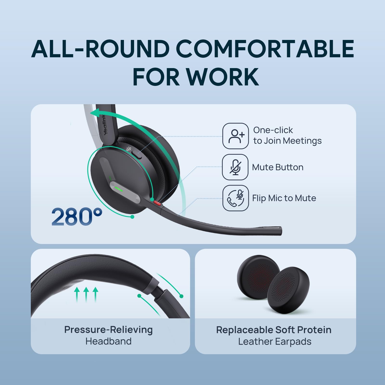 Yealink DECT&Bluetooth Wireless Headset WH64, Kabellos Headset mit Mikrofon 6