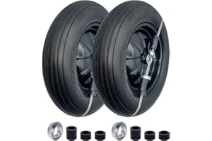 MERRYYARD 2-Pack of 4.80/4.00-8" Flat Free Tire on Wheel,16"Universal Solid Wheel Barrel Tire,3"-6"Center Hub with 5/8" or 3/4” Ball Bearing,Steel Rim,Ribbed Tread,for Wheelbarrows,Garden and Utility Carts