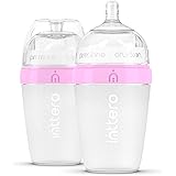 Inttero Pre-loadable / Mixing Breast-Mimic Baby Bottle with Anti-Colic & Air-Free Vent - 6oz/9oz - 2 Pack (Cute Pink, 9 oz.)