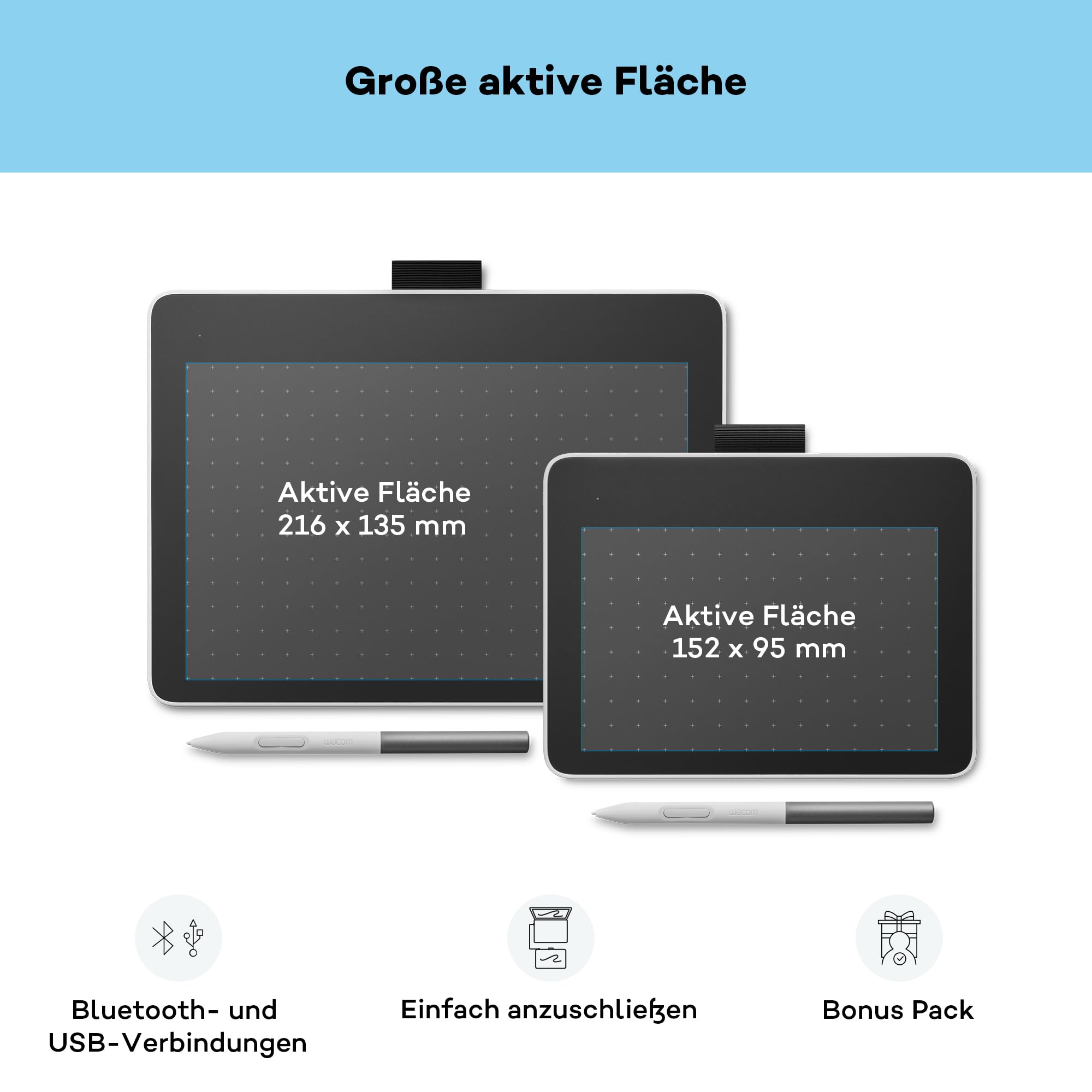 Wacom One S Stifttablett inkl. batterielosem EMR-Stift, Bluetooth-Verbindung, für Windows, Mac, Chromebook und Android – ideal für kreative Einsteiger, digitales Zeichnen und alltägliche Büroarbeiten. 2