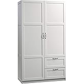 Sauder Select Multipurpose Bedroom Armoire Wardrobe Closet Pantry Storage Cabinet with Storage Drawers and Hanging Rail, in Soft White finish