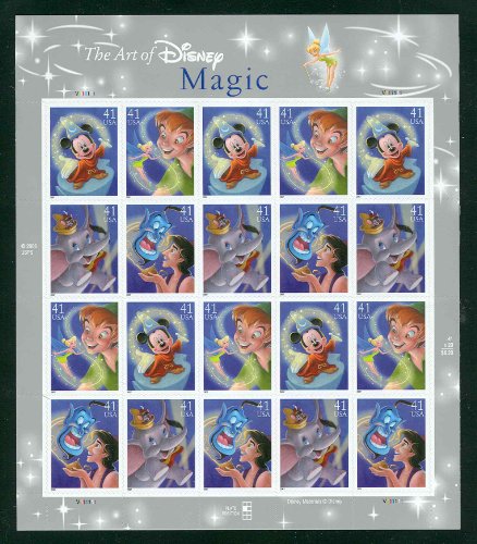The Art of Disney: Magic, Full Sheet of 20 x 41-Cent Postage Stamps, USA 2007, Scott 4192-95