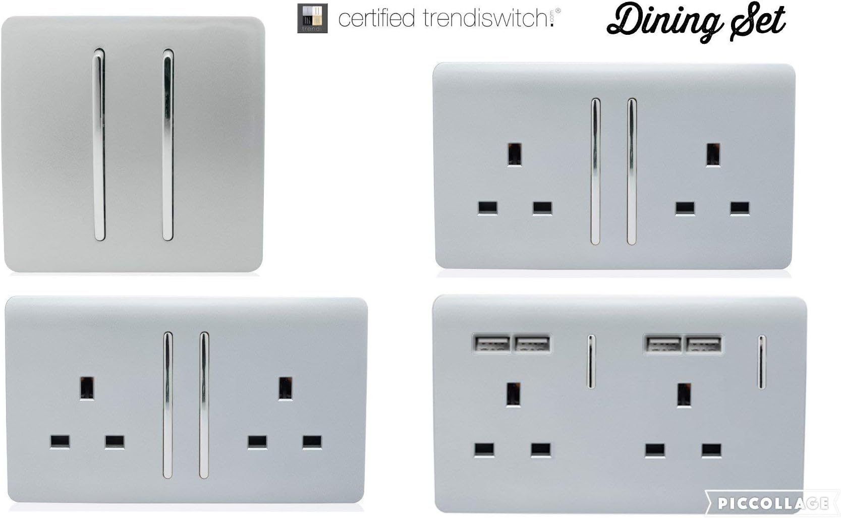Trendi SwitchArtistic Modern Glossy Switches & Sockets Dining Room Trade/Multi Buy Room Pack in Silver
