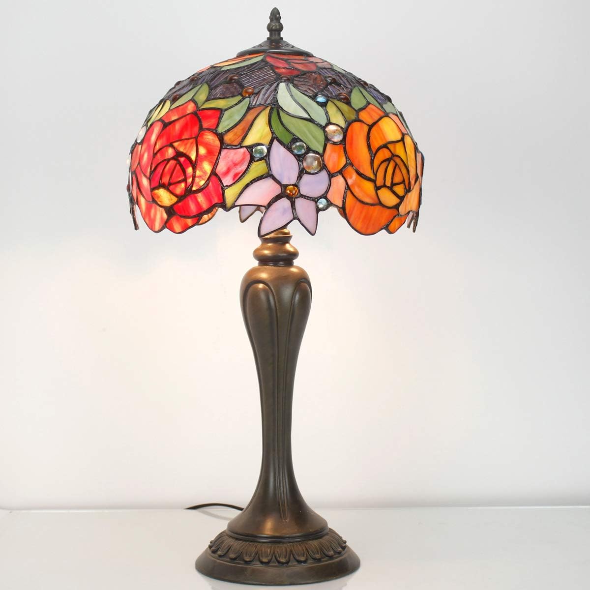 4MYHOME Tiffany Lamp Stained Glass Table Lamp Red Rose Flower Bedside Desk Reading Light 12X12X22 Inches Decor Bedroom Living Room Home Office S001 Series - Image 5