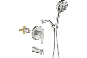 SHAMANDA Shower Faucet Set with Tub Spout Tub and Shower Faucet Set Complete with Handheld Shower Head Shower Combo Set Shower System with Tub Spout Tub and Shower Trim Kit Brushed Nickel, L879-2