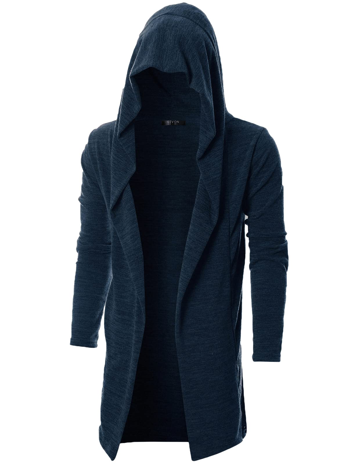 GIVON Men's Long Hooded Shawl Cardigan Open Front