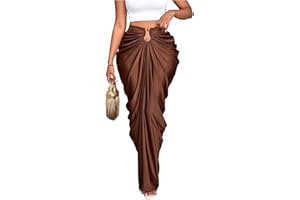 WDIRARA Women's Ruched Bodycon Maxi Skirt Cocktail Party High Waisted Long Fishtail Skirts