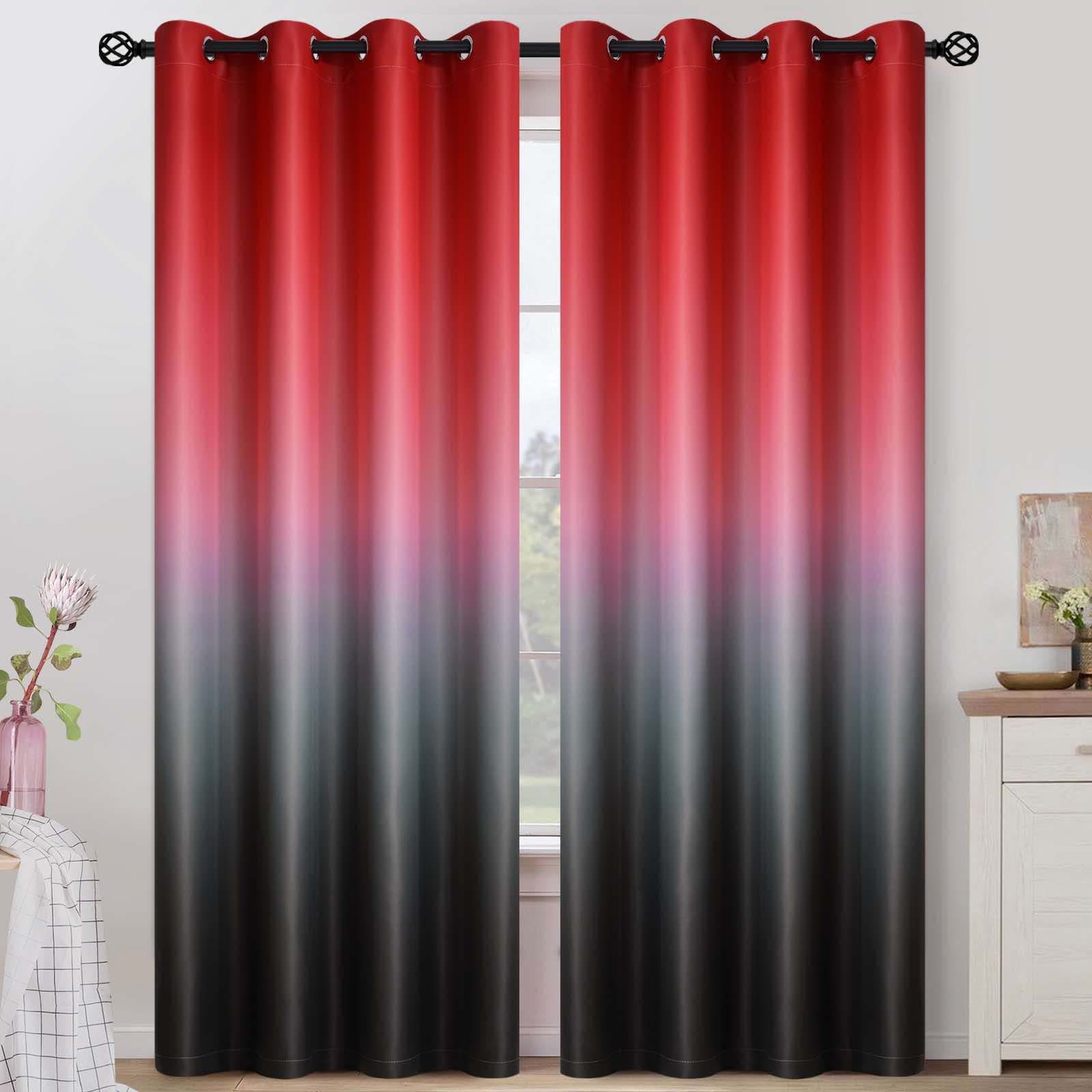 COSVIYA Grommet Ombre Room Darkening Curtains 96 inches Long for Kids Bedroom, Polyester Light Blocking Red to Black Gradient Window Drapes/Curtains for Living Room,2 Panels, 52x96 inches Image