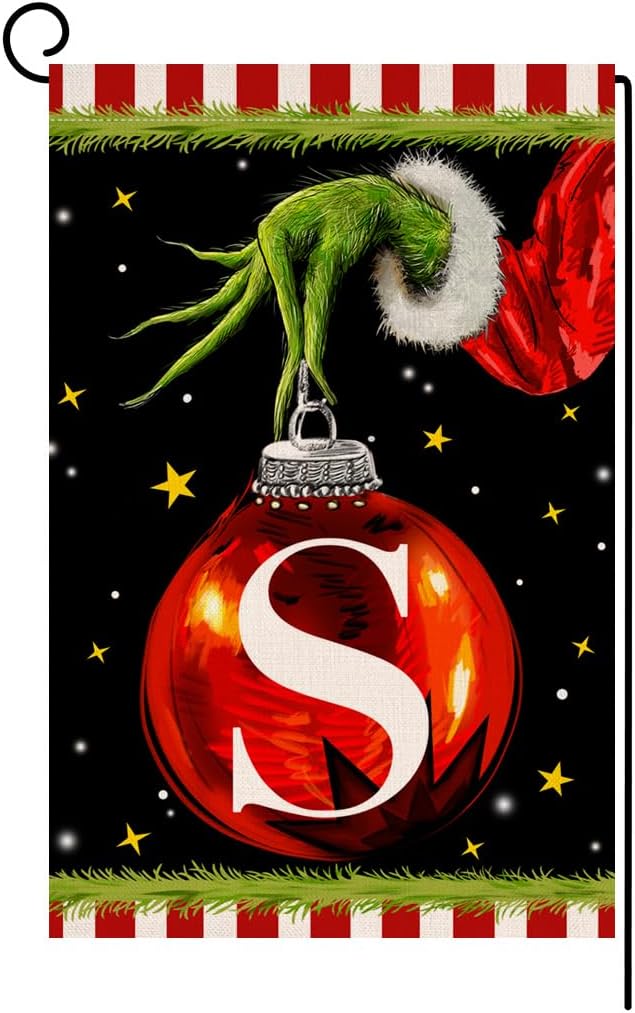 Flags - BLKWHT Christmas Monogram Letter S Garden Flag 12x18 Vertical Double Sided Winter Holiday Outside Decorations Burlap Family Last Name Initial Yard Flag