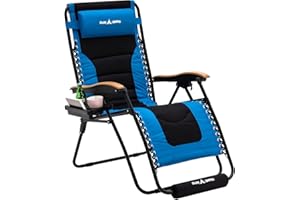 Amopatio Oversized Padded Zero Gravity Chair with Cup Holder, XL 30" Wide Folding Reclining Lounge Chair with Footrest & Headrest for Indoor and Outdoor, Support 400LBS, Blue