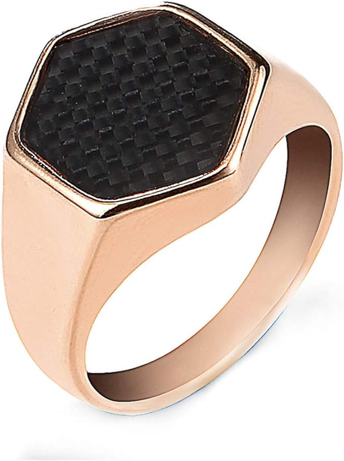 Bogist Men Rose Gold Fiber Carbon Stainless Steel Rings,Size X Amazon