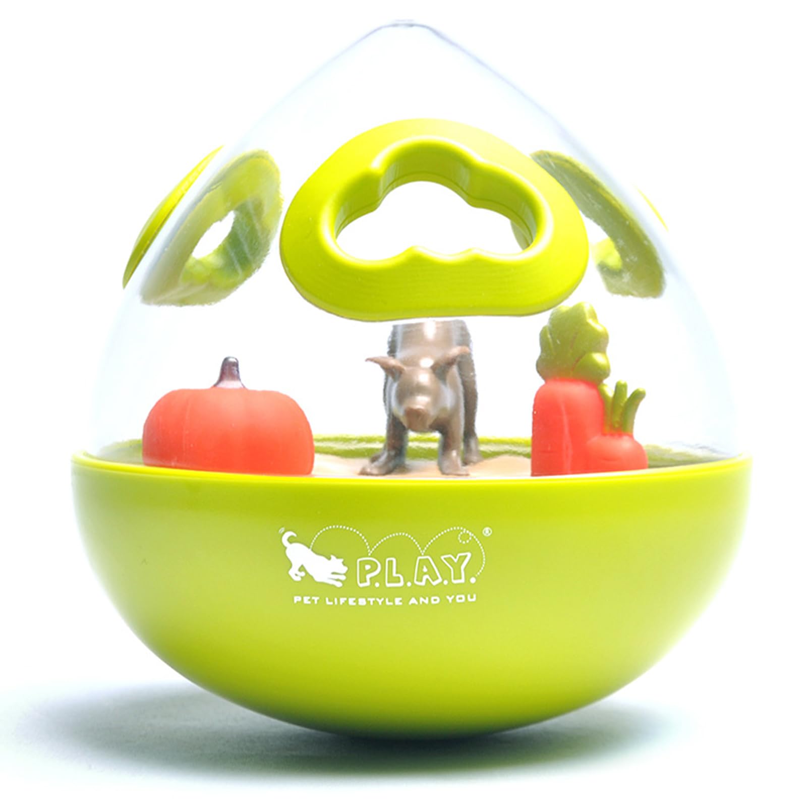P.L.A.Y. Durable Green Wobble Ball Puzzle Dog Toy, Interactive Fun IQ Treat Dispensing, Slow Feeder, Enrichment Toy For Pup