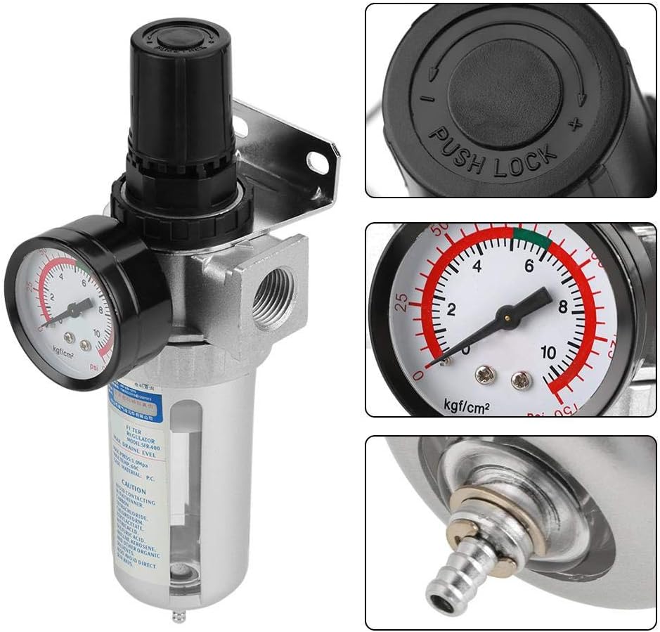 TOPINCN Bsp 1/2In Air Filter Regulator Air Compressor Moisture Water Trap Air Tool Parts for Bracket Gauge Auto Drain with Mount Connection - Image 3