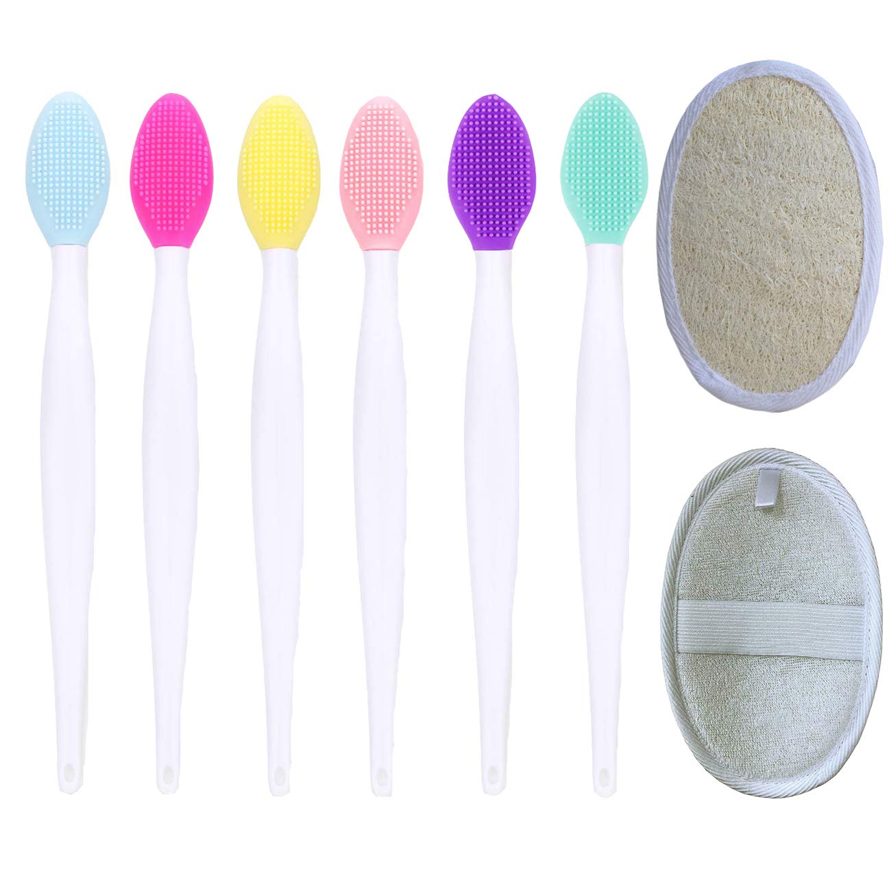 Lip Scrub Brush -18Pcs Double-Sided Silicone Exfoliating Soft Lip Scrub Brush with 2 Pieces Exfoliating Scrub Sponge Loofah Pad for Smoother Skin and Lip Exfoliator Treatment