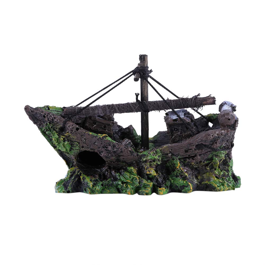 Artificial Resin Aquarium Ornament Aquariums Shipwreck Fishing Boat Ornament Aquarium Artificial Boat Decor Fish Tank Ornament Landscaping Decor