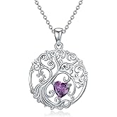 WINNICACA Tree of life Necklace 925 Sterling Silver Birthstone Pendant Jewelry Gifts for Women Her Wife Birthday