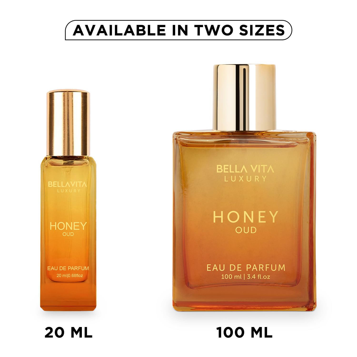 BellaVita Luxury Honey OUD Eau de Parfum Travel Size Edition 20 ml | Long-Lasting Mini Perfumes for Women | Notes: Patchouli, Vanilla, Bergamot & Spicy Notes | Pocket Perfume for Women | Vegan Perfume
