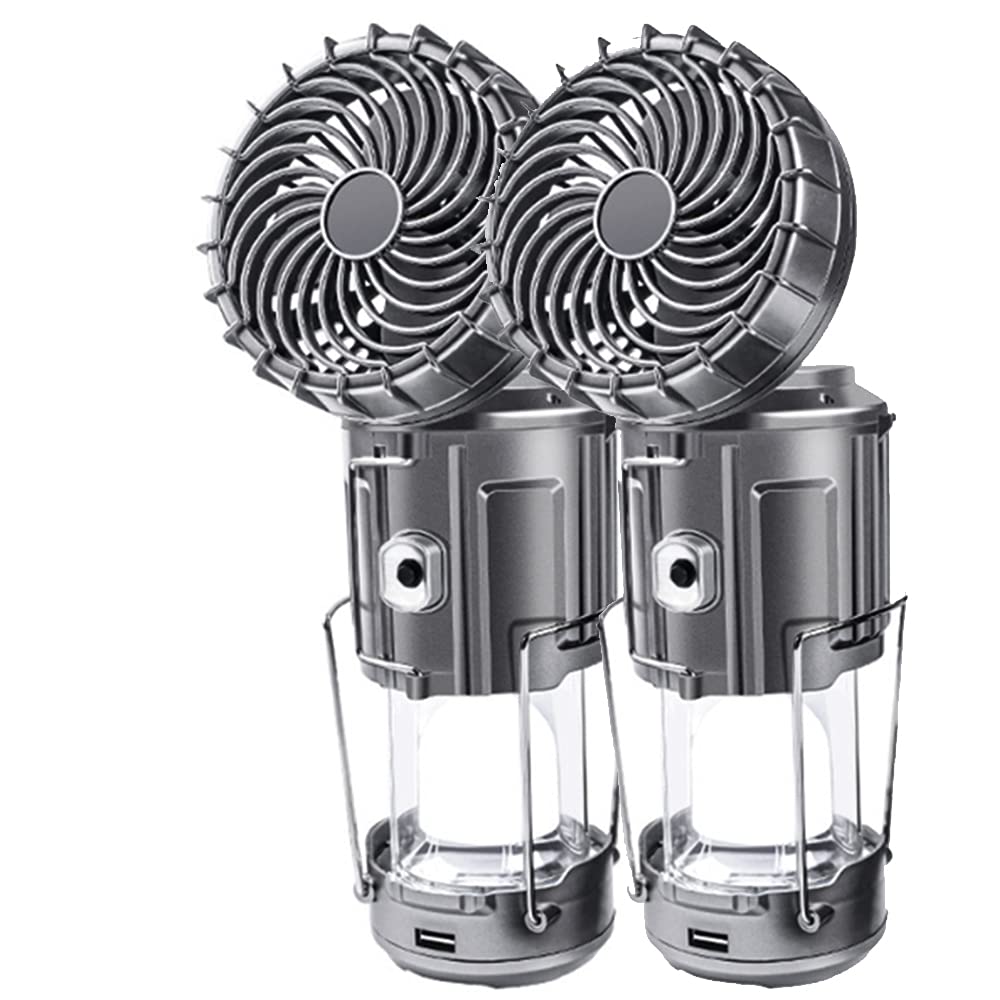 Photo 1 of SupBri 2Pack Solar Camping Lantern with Fan, 3-Way Power Source,Rechargeable Lanterns for Power Outages, Camping Lights for Tent Hurricane Emergency Camping Gear Must Haves