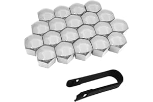 Polcatay 20 PCS Wheel Nut Cap, Hexagonal Nut Dust and Rust Protection Cover with Puller, Plastic Shell Tight Fit Anti-theft Installation Personalized Wheel Decoration, for Most Cars (Silver #21 mm)