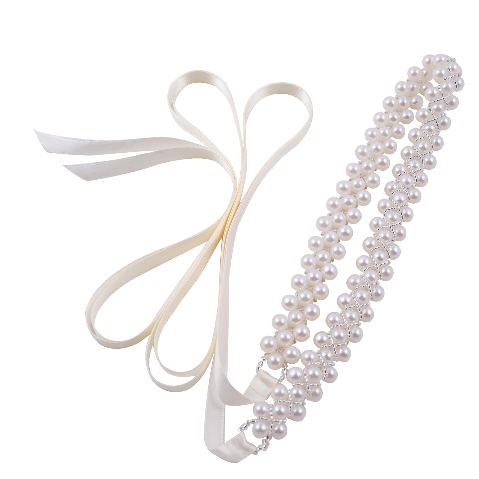 Photo 1 of Pearl Bridal Belt Handmade Beaded Belt Wedding Belt on Both Sides,Pearl Crystal Sash for Wedding Dress Bridesmaid Flower Gril
