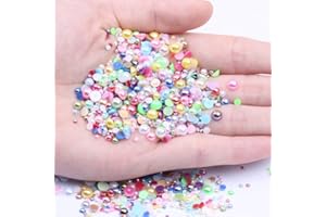 MIOBLET Mixed Size 2/3/4/5mm 1000Pcs Imitation Pearls Bead Half Round Flatback Pearl Rhinestones Beads Nail Art Crafts DIY Gem Decoration (00 Mixed Colors AB)