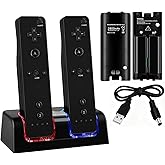 Wii Remote Battery Charger 2 Controller Charging Station for Nintendo Wii with 2 Pack 2800mAh Rechargeable Battery Pack Includes USB Wall Adapter & 6ft Cord