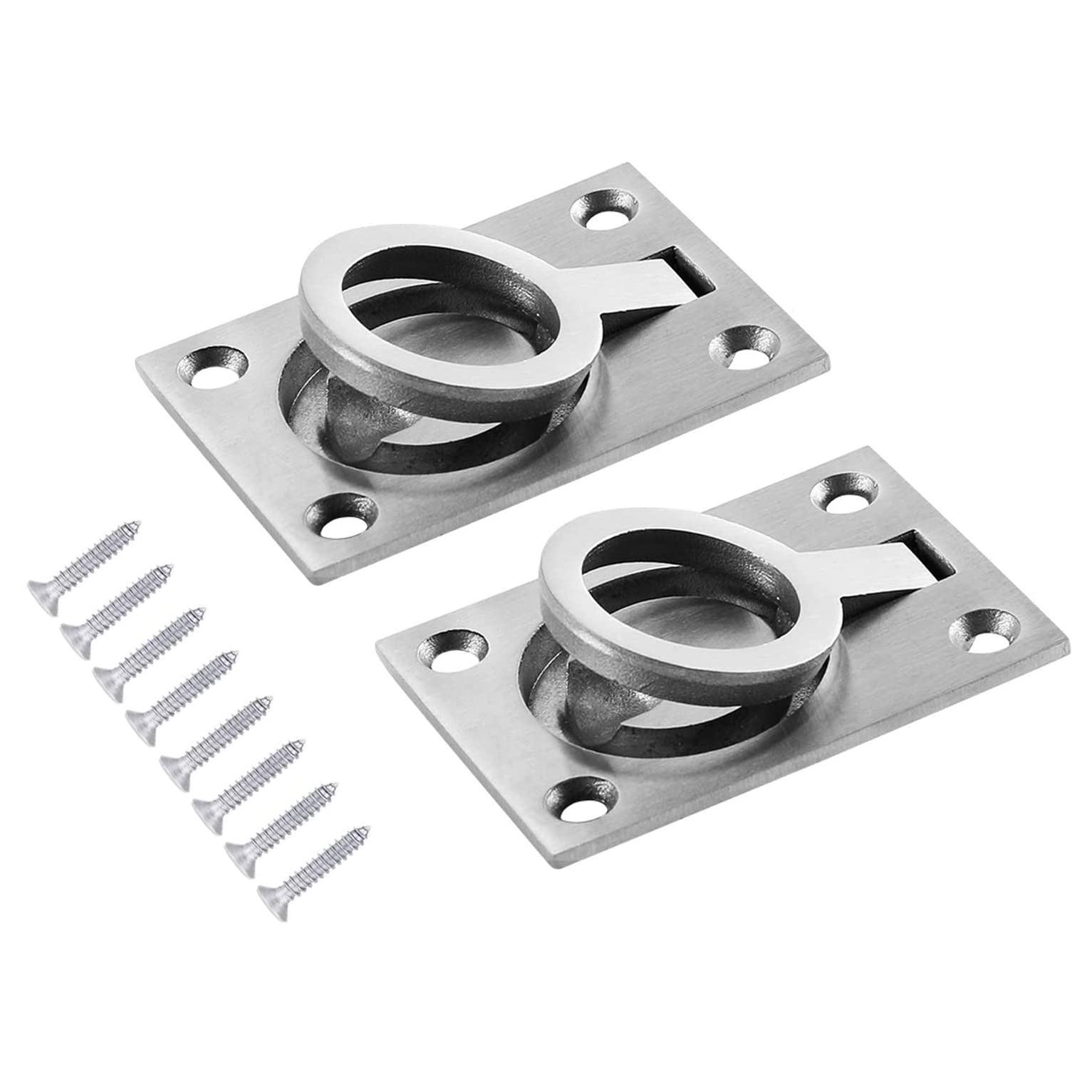 Hsthe Sea Pack of 2 Embedded Pull Ring Handle Hidden Handle of Cabinet Boat Deck Lifting Ring Floor Lifter Stainless Steel Door Knobs Sea Yacht Drawer Door Fittings, 60 x 64 mm