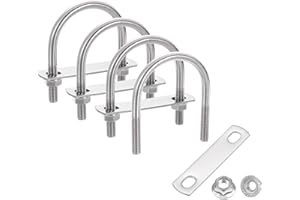 uxcell 4 Set 2" Inner Wide Round U Bolts, 3-1/16" Length 304 Stainless Steel U-Bolts with Flange Hexagon Nuts, Frame Plates f