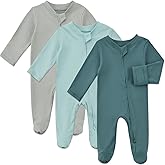 Aablexema Baby Organic Cotton Pajamas 2 Way Zipper Preemie Newborn One Piece Outfit Long Sleeve Footed Sleepwear