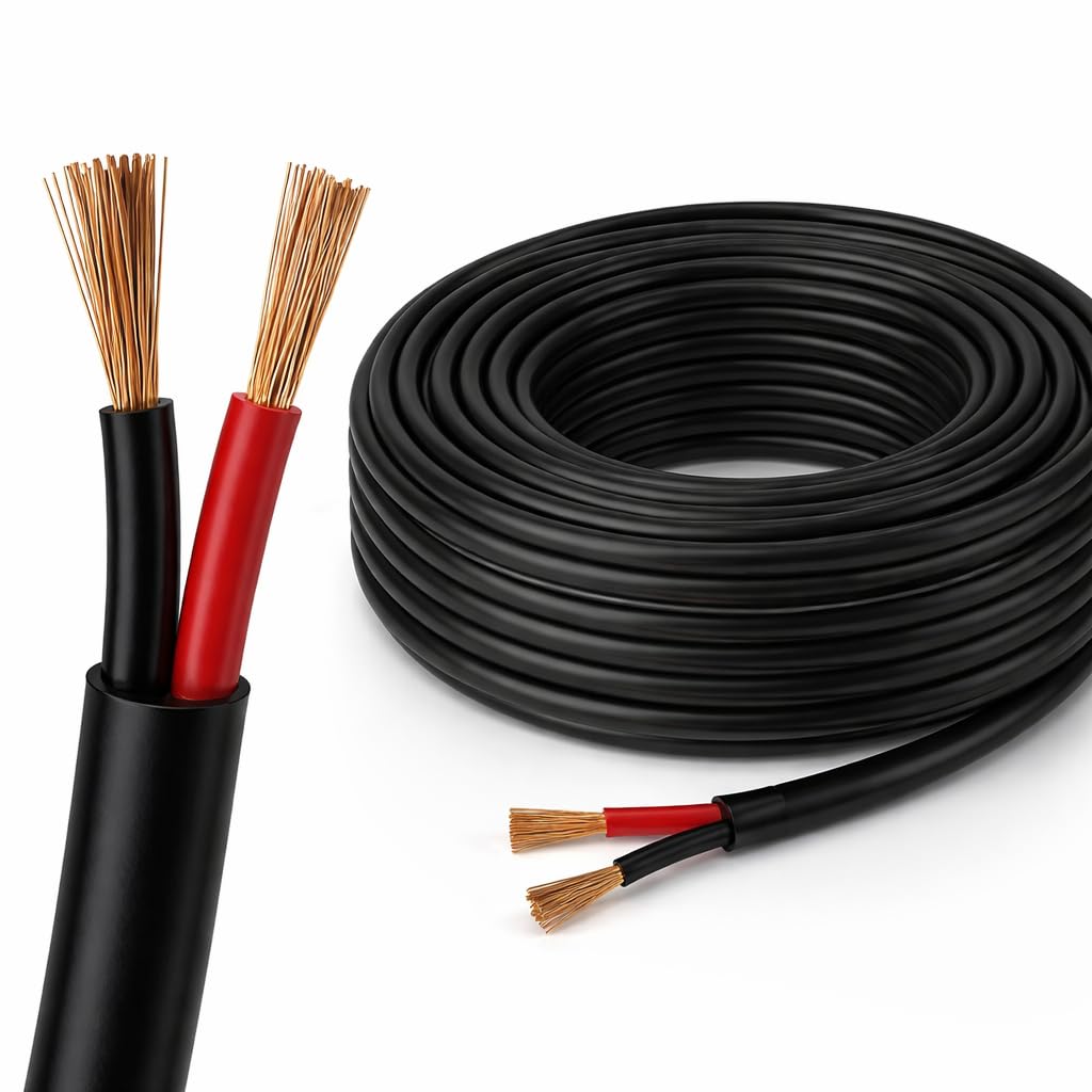 Automotive Round Twin 2 Core Cable 12V/24V Thin Wall Wire for Auto Boat 11Amp, 0.5mm² (100M Roll)