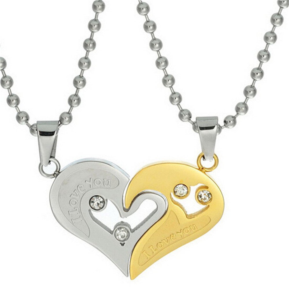 Uloveido Stainless Steel Mens Womens Couple Pendant Necklace Love Heart Peddant Gifts for Girls, Present for Dad Mom (Gold) SN102