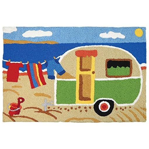 Jellybean Camping At The Beach Coastal Indoor/Outdoor Machine Washable