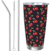 Sanghing Cute Cherry Tumbler with Lid and Straw, 20 OZ Stainless Steel Water Bottle Travel Coffee Mug Double Wall Insulated Cup gifts for Cherry Lover